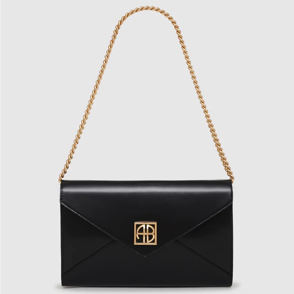 NEW Anine Bing Elly Clutch Black and gold Handbag
